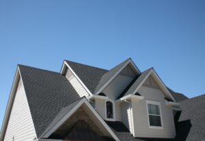 Close Up of a Residential Roofing System in Good Condition on a Clear Day 