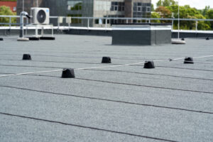 Close up of a flat commercial roofing system